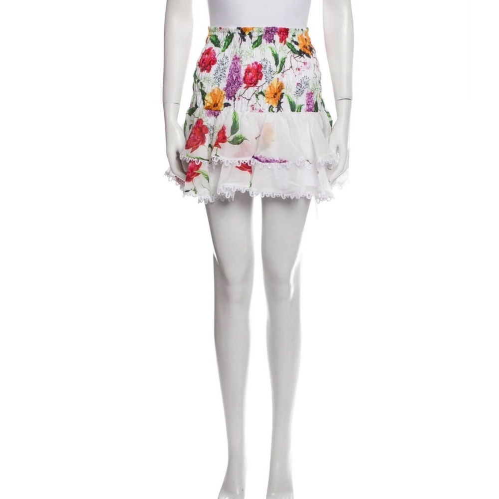 Charo Ruiz Floral Skater Skirt with Lace Trim